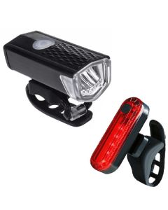 Luce per bicicletta USB ricaricabile 300 lumen 3 modalità Luce per bicicletta Faro anteriore con luce posteriore Wolf Star